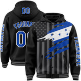 Custom Black Thunder Blue-Gray Honduras Honduran Flag 3D Bomber Full-Snap Varsity Letterman Hoodie Jacket