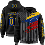 Custom Black Royal Yellow-Gray Venezuela Venezuelan Flag 3D Bomber Full-Snap Varsity Letterman Hoodie Jacket