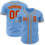 Custom Light Blue Red-Gold Authentic Baseball Jersey