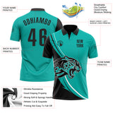 Custom Aqua Black-White 3D Pattern Design Animal Leopard Performance Polo Shirt