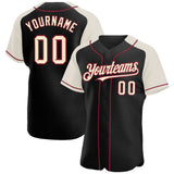 Custom Black Cream-Crimson Authentic Raglan Sleeves Baseball Jersey