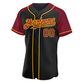 Custom Black Crimson-Gold Authentic Raglan Sleeves Baseball Jersey