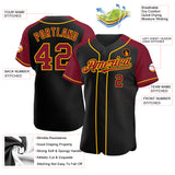 Custom Black Crimson-Gold Authentic Raglan Sleeves Baseball Jersey