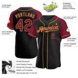 Custom Black Crimson-Old Gold Authentic Raglan Sleeves Baseball Jersey