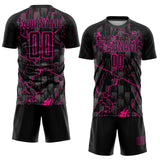 Custom Black Deep Pink Lightning Sublimation Soccer Uniform Jersey