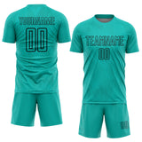 Custom Aqua Black Geometric Shapes Sublimation Soccer Uniform Jersey