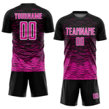 Custom Black Deep Pink-White Line Sublimation Soccer Uniform Jersey