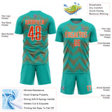 Custom Aqua Orange-White Line Sublimation Soccer Uniform Jersey