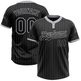 Custom Black Gray Pinstripe Gray Two-Button Unisex Softball Jersey