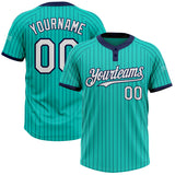 Custom Aqua Navy Pinstripe White Two-Button Unisex Softball Jersey