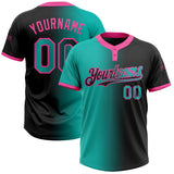 Custom Black Aqua-Pink Gradient Fashion Two-Button Unisex Softball Jersey