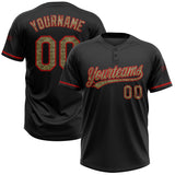 Custom Black Camo-Red Two-Button Unisex Softball Jersey