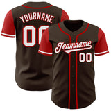 Custom Brown White-Red Authentic Two Tone Baseball Jersey