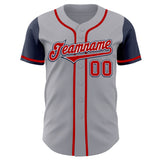 Custom Gray Red-Navy Authentic Two Tone Baseball Jersey