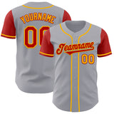 Custom Gray Red-Gold Authentic Two Tone Baseball Jersey