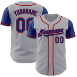 Custom Gray Royal-Red Authentic Two Tone Baseball Jersey