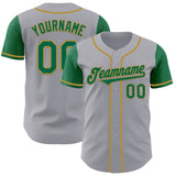 Custom Gray Kelly Green-Old Gold Authentic Two Tone Baseball Jersey