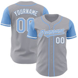 Custom Gray Light Blue-White Authentic Two Tone Baseball Jersey