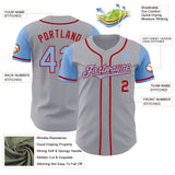 Custom Gray Light Blue-Red Authentic Two Tone Baseball Jersey