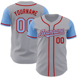 Custom Gray Light Blue-Red Authentic Two Tone Baseball Jersey