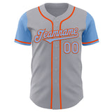 Custom Gray Light Blue-Orange Authentic Two Tone Baseball Jersey