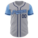 Custom Gray Light Blue-Navy Authentic Two Tone Baseball Jersey