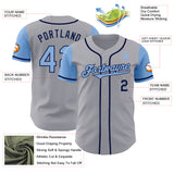 Custom Gray Light Blue-Navy Authentic Two Tone Baseball Jersey