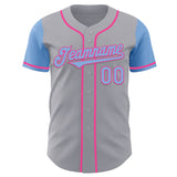 Custom Gray Light Blue-Pink Authentic Two Tone Baseball Jersey