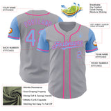 Custom Gray Light Blue-Pink Authentic Two Tone Baseball Jersey