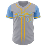 Custom Gray Light Blue-Gold Authentic Two Tone Baseball Jersey