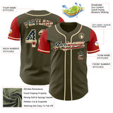 Custom Olive Vintage USA Flag Red-Cream Authentic Two Tone Salute To Service Baseball Jersey