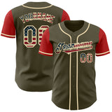 Custom Olive Vintage USA Flag Red-Cream Authentic Two Tone Salute To Service Baseball Jersey