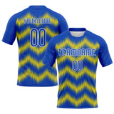 Custom Thunder Blue Gold-White Zigzag Sublimation Volleyball Uniform Jersey