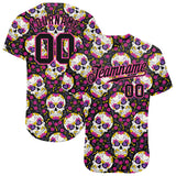 Custom 3D Pattern Halloween Skulls With Floral Authentic Baseball Jersey