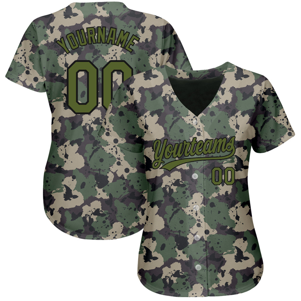 Custom Team Black Basketball Olive Rib-Knit Jersey Camo