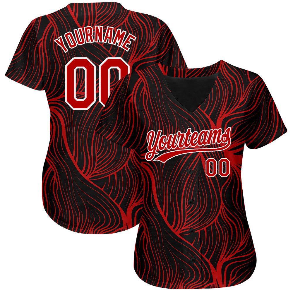 Custom Baseball Jersey White Black Pinstripe Red-Black Authentic Men's Size:XL