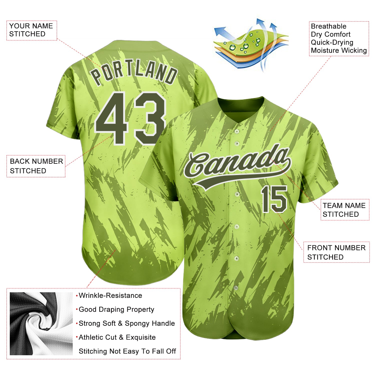 Custom Green Gray-White Authentic Baseball Jersey