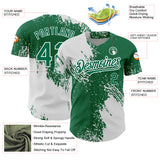 Custom Kelly Green White 3D Pattern Design Abstract Brush Stroke Authentic Baseball Jersey