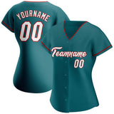 Custom Teal White-Red Authentic Baseball Jersey