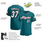 Custom Teal White-Red Authentic Baseball Jersey