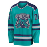 Custom Aqua Navy-Gray Hockey Jersey