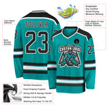 Custom Aqua Black-White Hockey Jersey