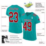 Custom Aqua Red-White Mesh Authentic Football Jersey