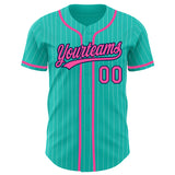 Custom Aqua White Pinstripe Pink-Navy Authentic Baseball Jersey