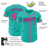 Custom Aqua White Pinstripe Pink-Navy Authentic Baseball Jersey