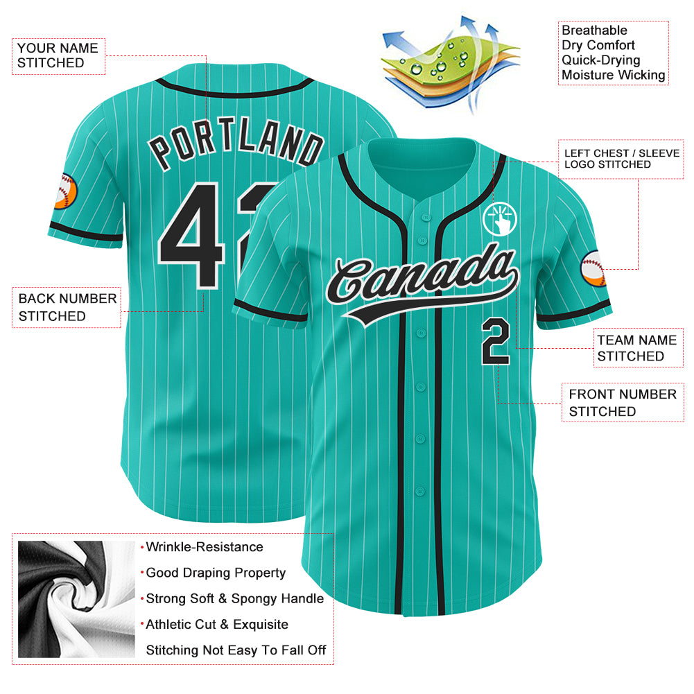 Custom White Teal Pinstripe Teal-Navy Authentic Baseball Jersey Sale – UKSN  INC