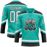 Custom Aqua White-Black Hockey Lace Neck Jersey