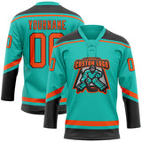 Custom Aqua Orange-Black Hockey Lace Neck Jersey