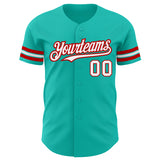 Custom Aqua White-Red Authentic Baseball Jersey