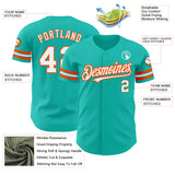 Custom Aqua White-Orange Authentic Baseball Jersey